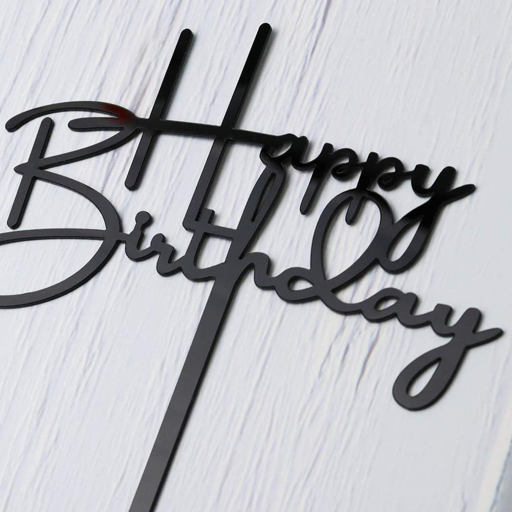 Happy Birthday Cake Topper for Birthday Party Decorations, Black Acrylic