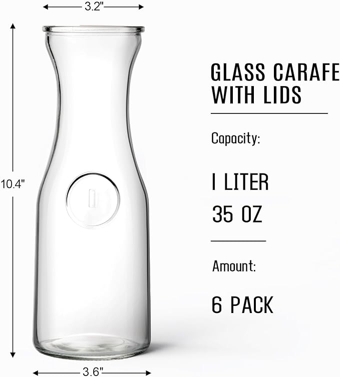 Set of 6 Glass Carafe with Lid, 1 Liter Beverage Serveware Carafe, Cold Water - Image 2