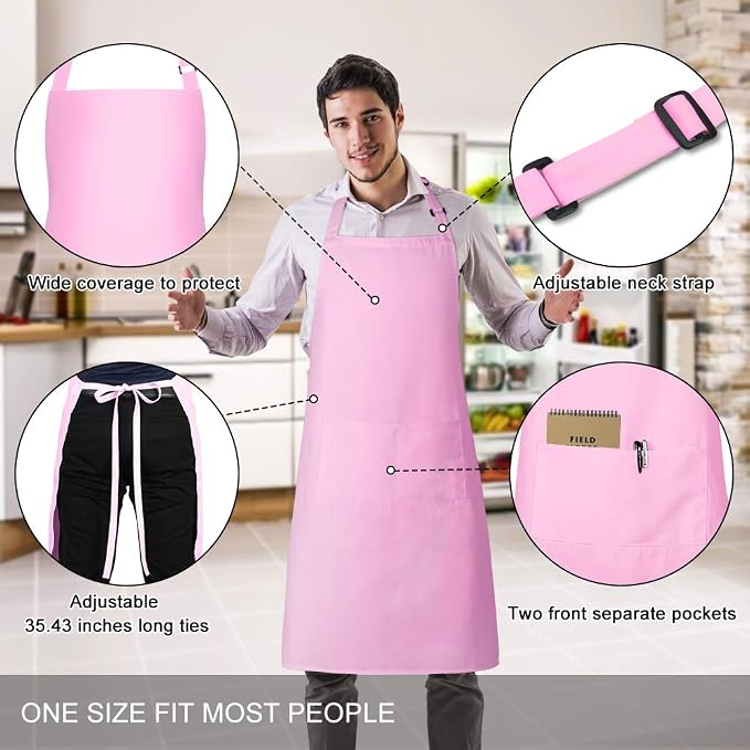 Jubatus 2 Pack Bib Aprons with 2 Pockets Cooking Chef Kitchen Apron - Image 2