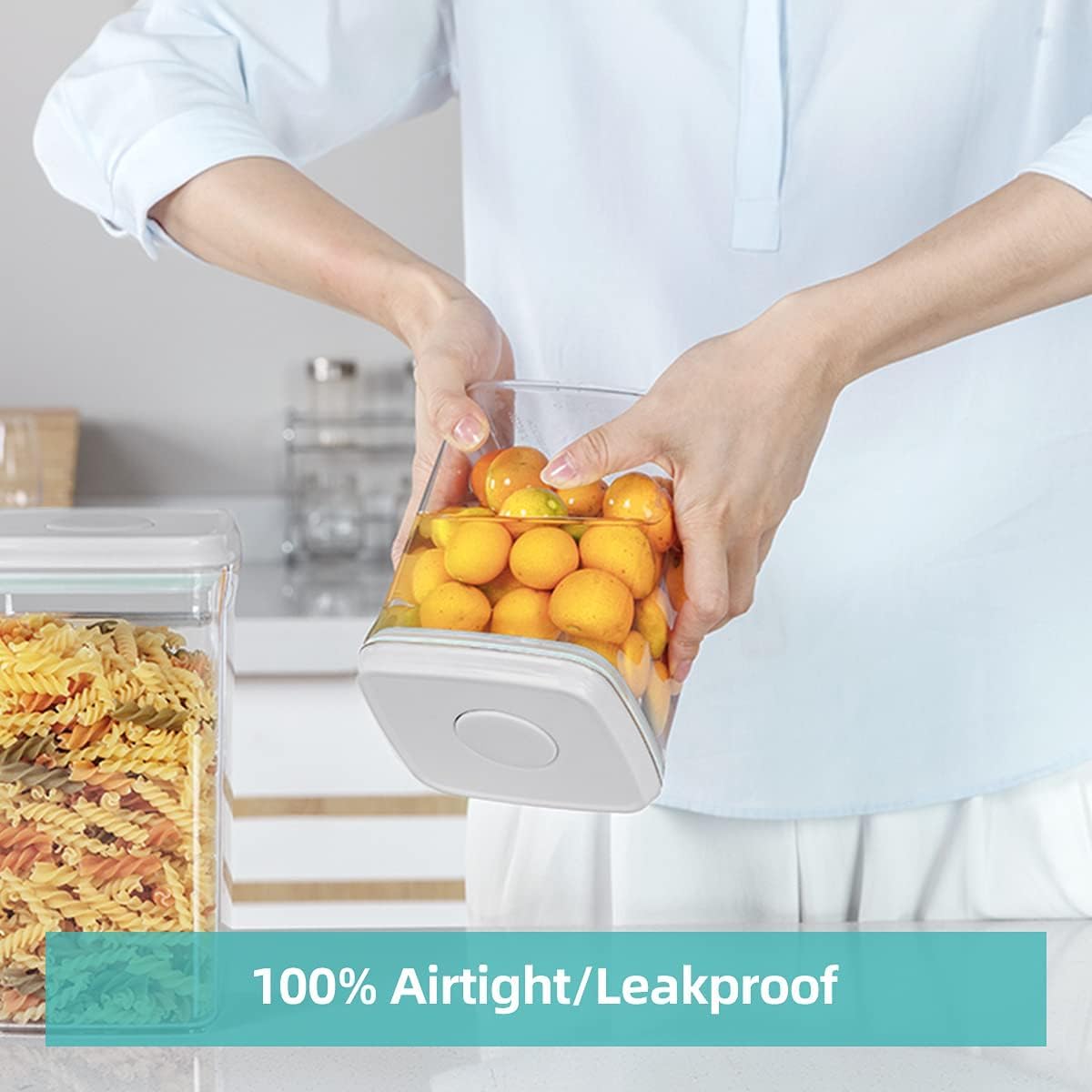 Ankou Food Airtight Containers (1500ml) 1.5 Qt Pop Up Food Formula Container With Lids, Bpa-Free One Button Open Stackable Container for Coffee Tea Brown Sugar Cereals - 8 Labels - Clear