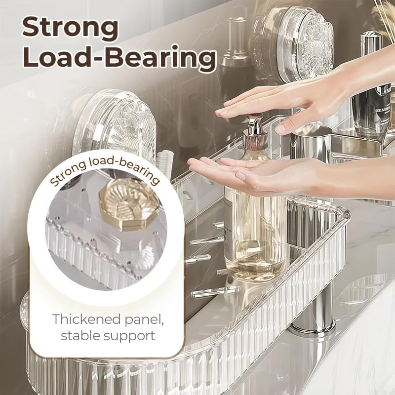 Universal Removable Faucet Storage Rack, No-Drill Bathroom Suction Storager Box, Thickened And Widened Panel Design, Water Automatically Drains Away, For Bathroom Kitchen (Black)