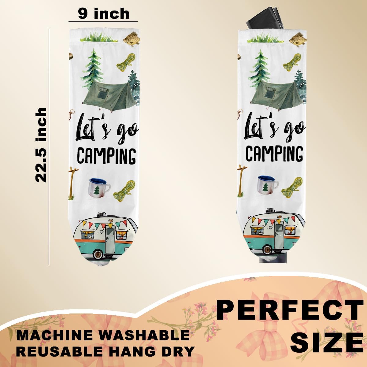 Camping Plastic Bag Holder, Wall Mount Trash Bag Holder, Tent Rv Bonfire Large Reusable Grocery Bags Organizer Storage Dispenser for Camp Kitchen Pantry, Camping Gifts for Women Men Camper