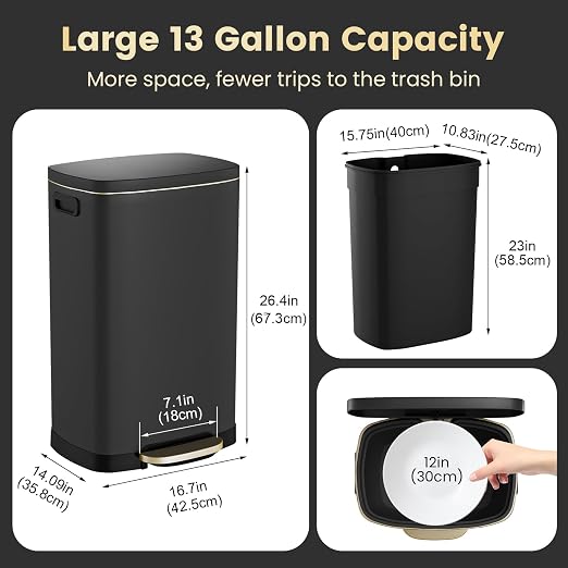 ELPHECO Kitchen Trash Can with Lid Soft Close, 13 Gallon / 50L Stainless Steel - Image 7
