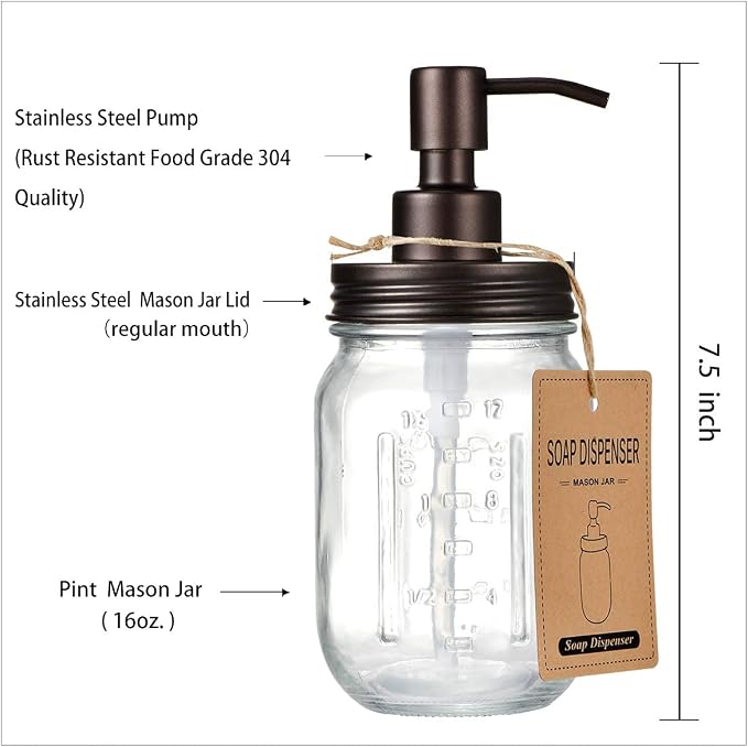 Amolliar Mason Jar Liquid Soap Dispensers, Rustproof Stainless Steel Mason Jar - Image 5