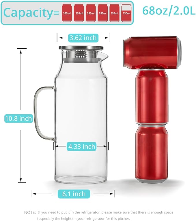Bivvclaz 3 Pack 2 Liter 68 oz 2.1 Qt Glass Pitcher - Image 2