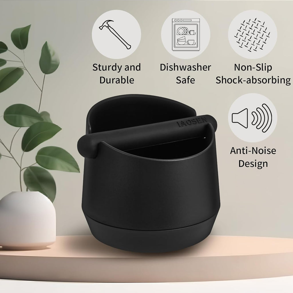 Knock Box 6 Inch Extra Large Capacity Design Espresso Knock Box Shock-absorbent Knock Box Espresso with Removable Knock Bar and Non-Slip Base Espresso Accessories for Home/Office