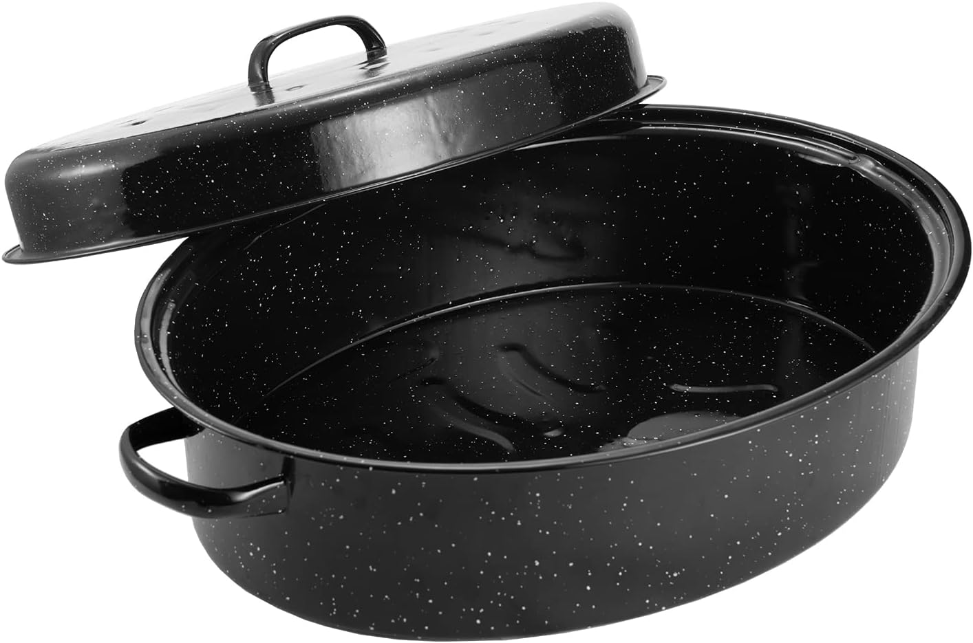 Granite Roasting Pan, 18” Enameled Roasting Pan with Domed Lid. Oval Turkey Roaster Pot, Broiler Pan Great for Turkey, Chicken, Lamb, Vegetable. Dishwasher Safe Cookware Fit for 18Lb Turkey by Kendane