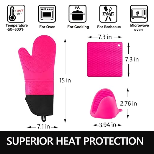 Silicone Oven Mitts and Pot Holders Set, MTZRFLL Extra Long Heat Resistant Oven - Image 6