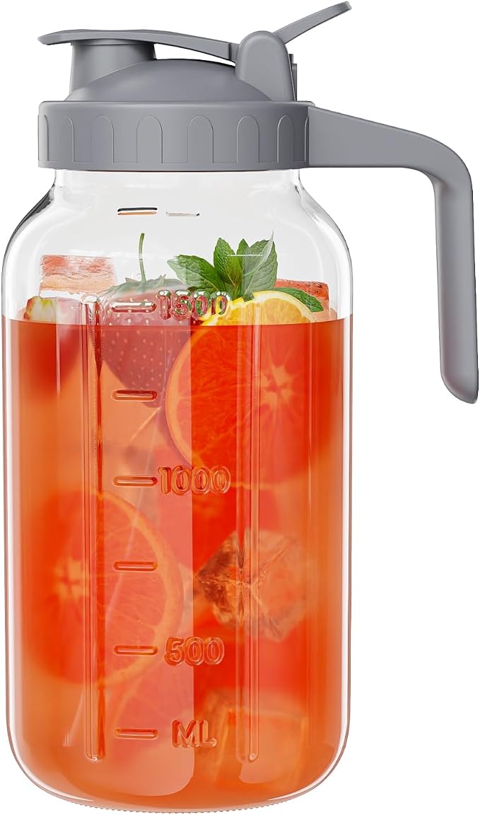 Glass Mason Jar Pitcher, 64 oz Wide Mouth Jug by Junvpic