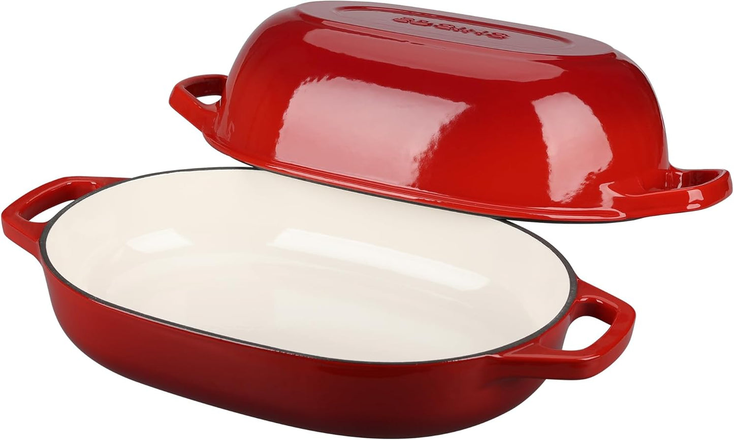 Enameled Cast Iron Dutch Oven Pot with Lid, Oval Dutch Oven for Bread Baking, Bread Oven for Homemade Sourdough Bread Baking, 7qt, Red