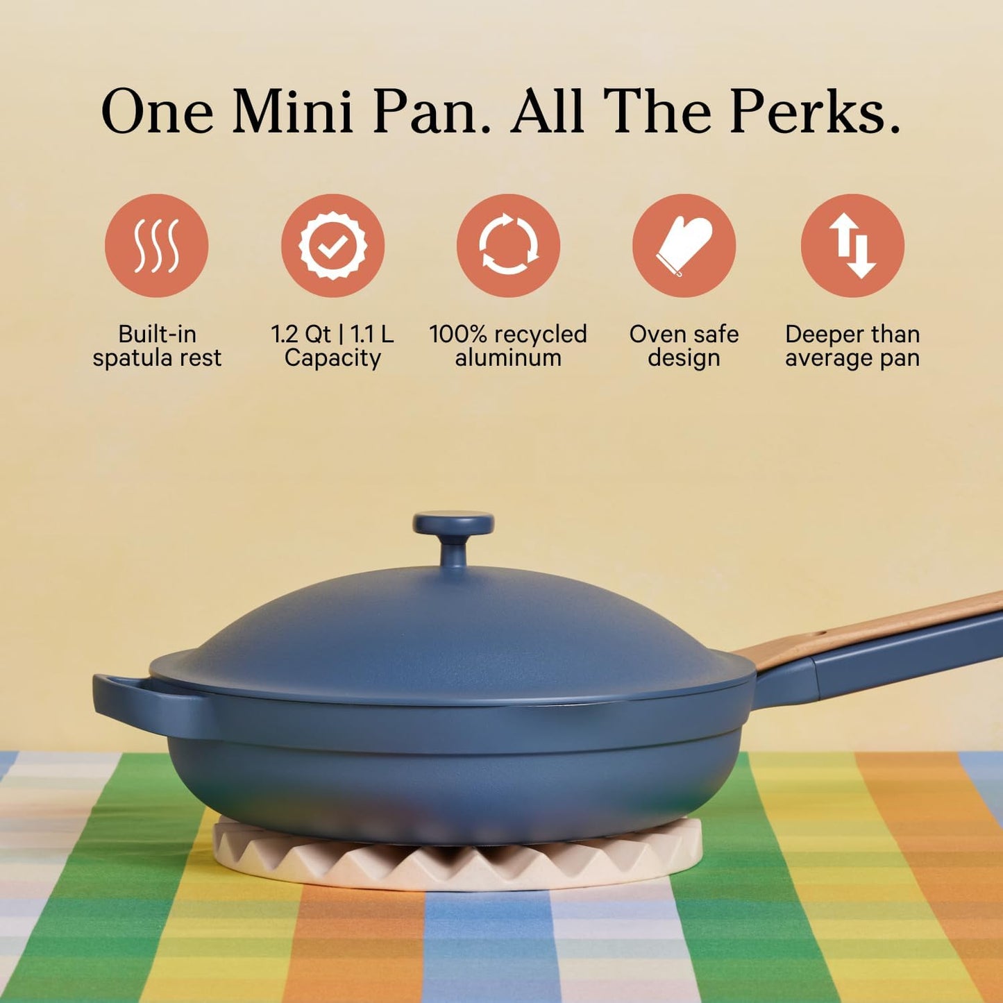 Our Place Mini Always Pan 2.0-8.5” (1.2 Qt) Nonstick, Toxin-Free Ceramic Cookware | Patented 10-in-1 Aluminum Frying & Sauté Pan | Safe for Oven, Induction & All Cooktops up to 450°F | Blue Salt