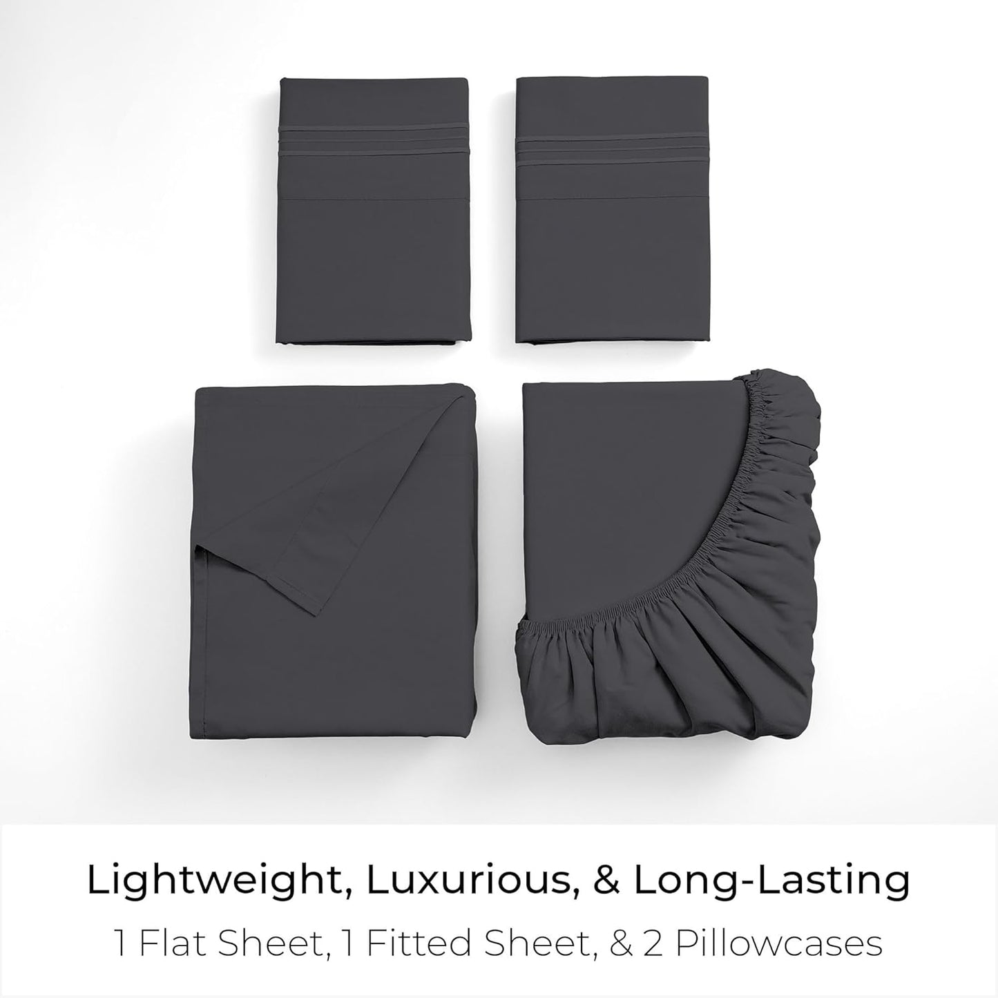 Mellanni Queen Sheets Set - 4 PC Iconic Collection Bedding - Hotel Luxury, Extra Soft, Cooling Bed Sheets - Wrinkle, Fade, Stain Resistant (Queen, Charcoal)