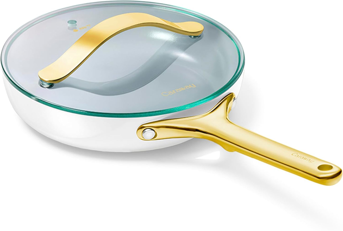 Caraway Nonstick Ceramic Frying Pan With Glass Lid (2.7 qt, 10.5") - Non Toxic, PTFE & PFOA Free - Oven Safe & Compatible with All Stovetops (Gas, Electric & Induction) - White