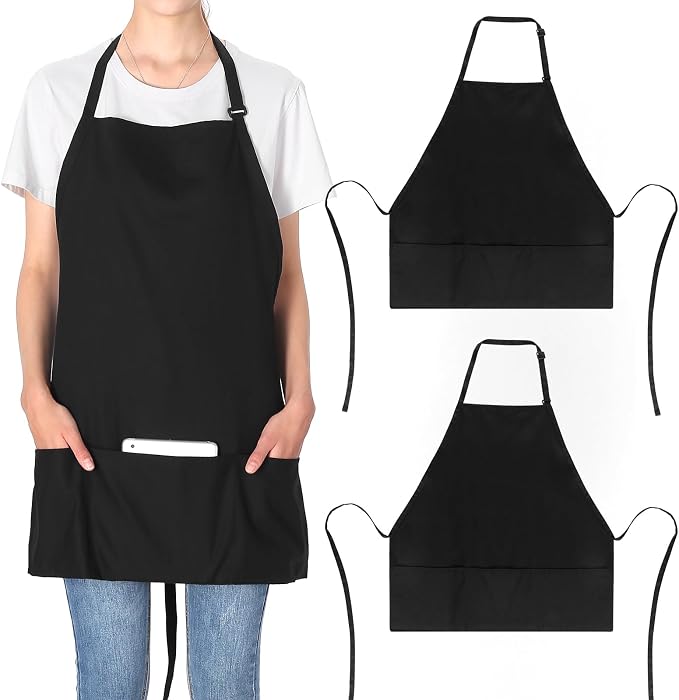 Jubatus 2 Pack 3 Pockets Adjustable Bib Apron 65% Polyester 35% Cotton Fabric by Jubatus