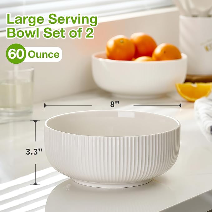 Mfacoy 2 Pack Salad Bowl, 8 inch 60 oz Large Serving Bowl Set, Deep Bowl - Image 3