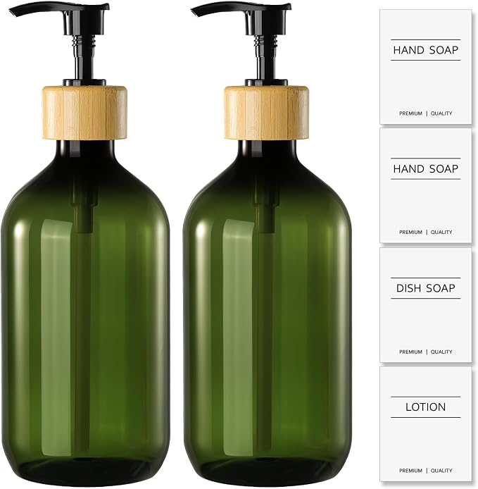 KASUNTING Green Soap Dispenser, Plastic Bathroom Soap and Lotion Dispenser Set by ALPIRIRAL