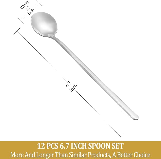 12 Pcs Teaspoons Set, 6.7 Inch Tea Spoons Long Handle, Small Teaspoons - Image 2
