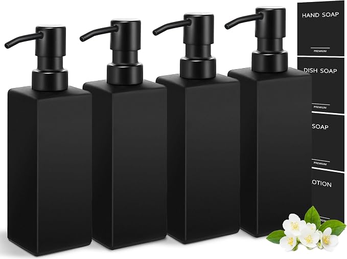GMISUN Black Soap Dispenser, Hand Soap Dispenser Bathroom, 12 fl oz/350ml Glass by GMISUN
