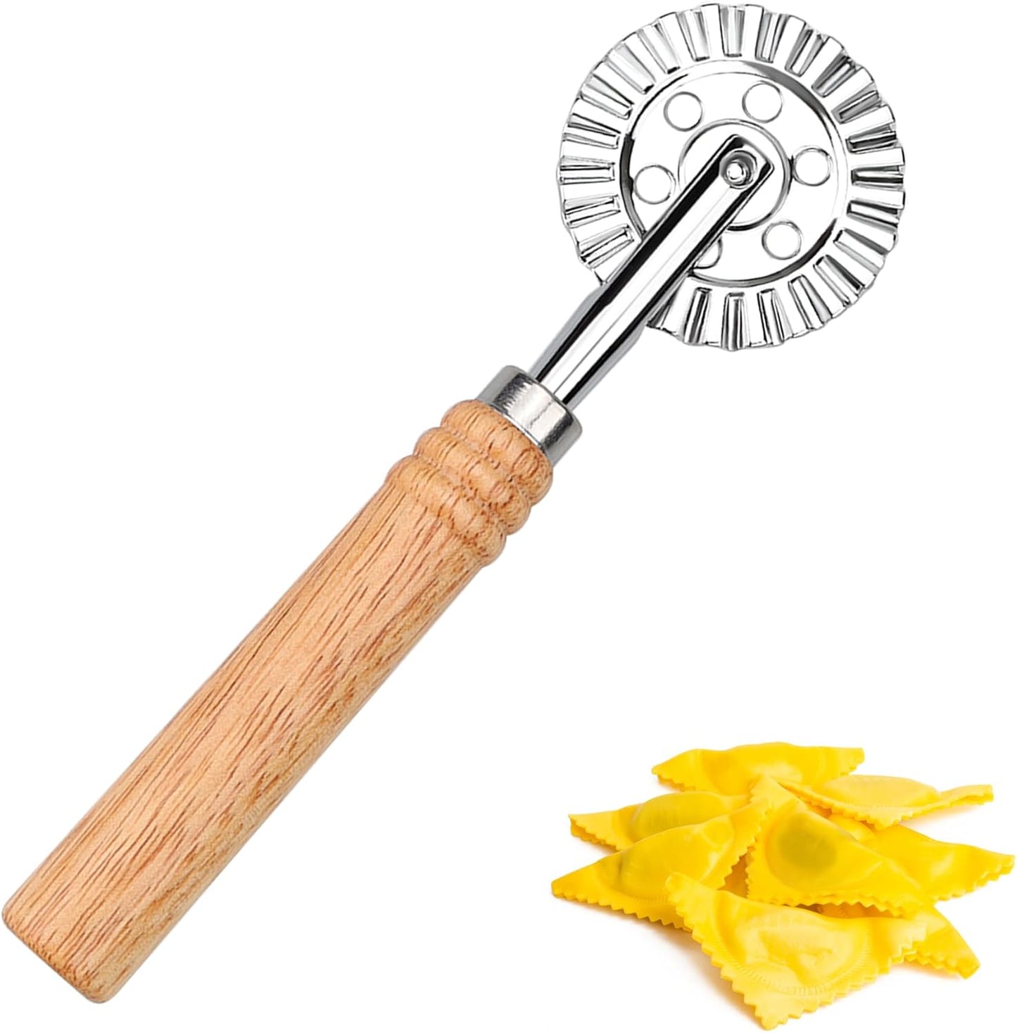 Long Handle Large Cutter Wheel - Exquisite Wooden Handle, Perfect for Pasta, Pizza, Ravioli, Pastry,Cookie - Versatile Crinkle and Biscuit Cutter for Effortless Slicing