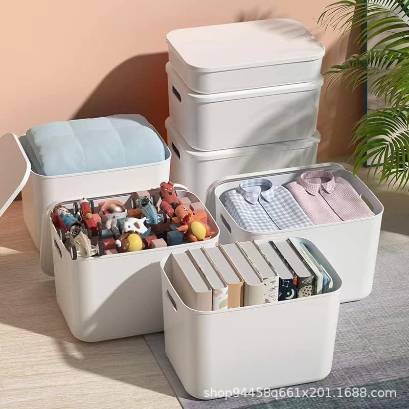 Set Of 6 Plastic Storage Bins With Lids,Versatile Kitchen Pantry Organization and Storage,for Plastic Storage Container Under Bed,Under Sink Bathroom Organizer (White, 4Lagre+2Medium)