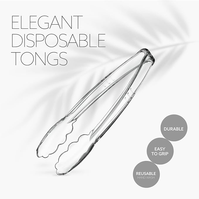 Plasticpro 9'' Serving Tongs Heavy Duty Reusable Kitchen and BBQ Clear Serving - Image 5
