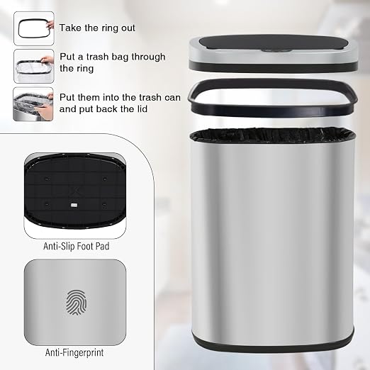 PayLessHere | 13 Gallon Stainless Steel Trash Can | Steel | Automatic Touchless - Image 6