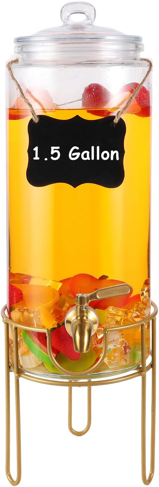 1.5 Gallon Drink dispenser, Glass Beverage Dispenser by FUREEY