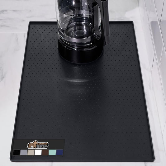 GORILLA GRIP Silicone Coffee Mat, Espresso Drink Bar Station Accessories, Use Under Machine, Waterproof Heat Resistant Multi-Use Dish Drying Mats, Stays in Place, Kitchen Home Decor, 11.5x18.5, Black