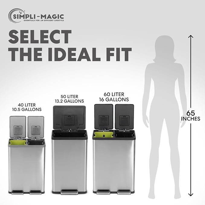 Simpli-Magic 16 Gallon Step Trash Can – Dual Compartment Kitchen Garbage Can - Image 4