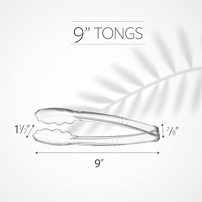Plasticpro 9'' Serving Tongs Heavy Duty Reusable Kitchen and BBQ Clear Serving - Image 4
