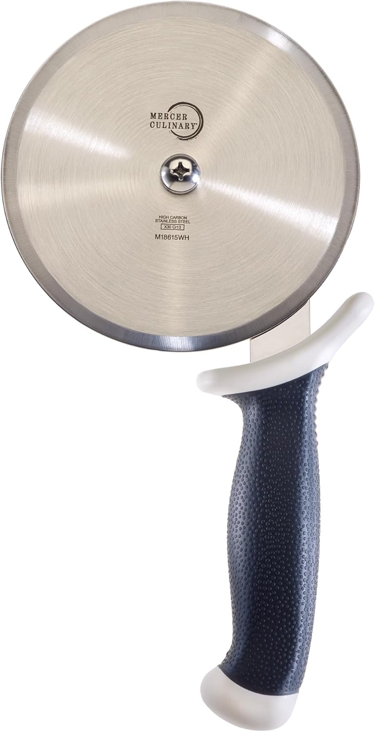 Mercer Culinary Millennia Pizza Cutter with White Handle, 5 Inch Wheel, Stainless Steel