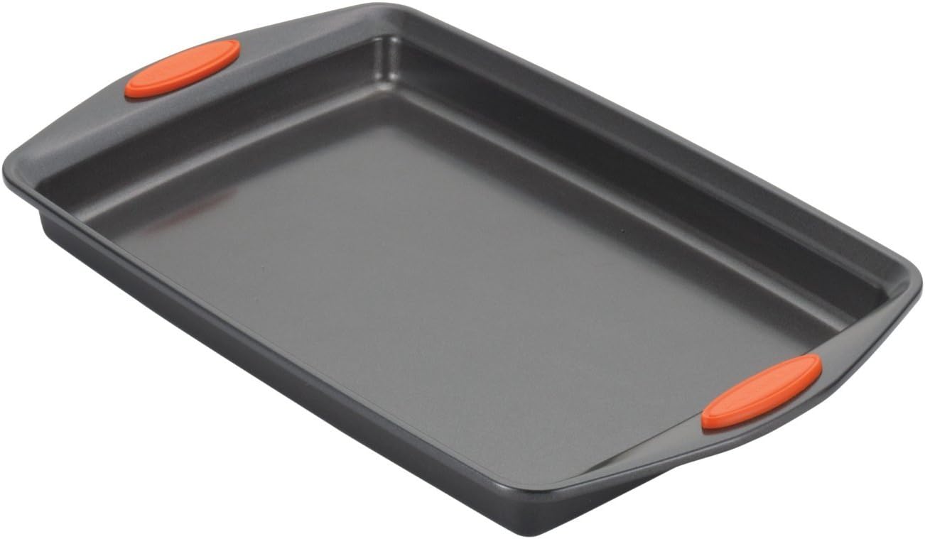 Rachael Ray Nonstick Bakeware Set with Grips, Nonstick Cookie Sheets / Baking Sheets - 3 Piece, Gray with Orange Grips