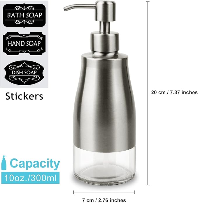 AUMIO 2 Pack Soap Dispenser Stainless Steel Case Glass Liner Hand Pump Dispenser - Image 2