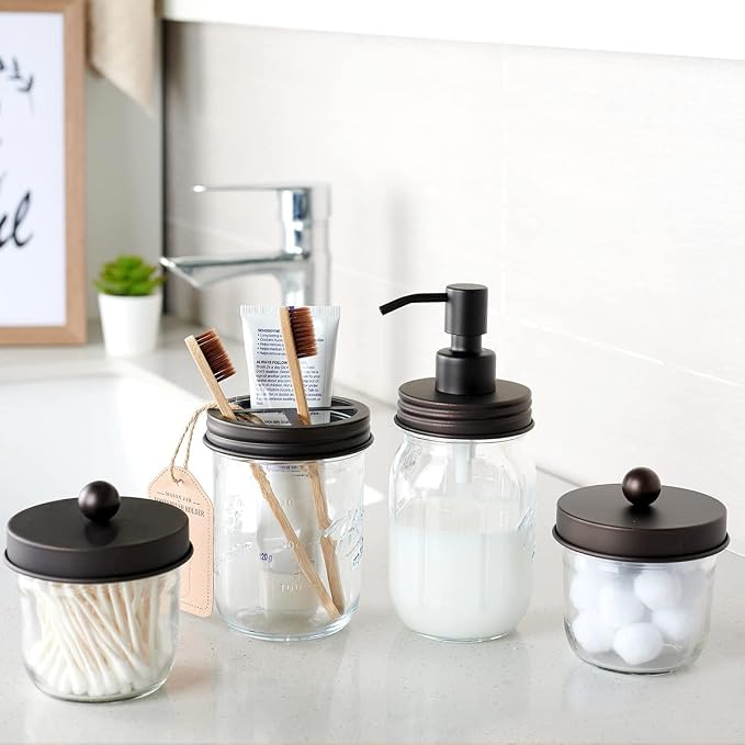 Amolliar 4 Pack Mason Jar Liquid Soap Dispenser, Rustproof Stainless Steel Lid - Image 2