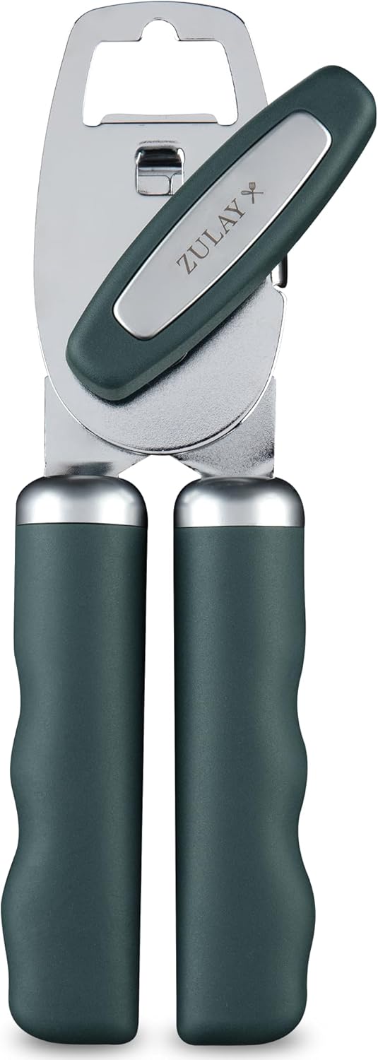 Zulay Kitchen Heavy Duty Stainless Steel Can Opener Manual with Bottle Opener - Rust Proof Manual Can Opener With Turn Knob & Soft Grip Handles
