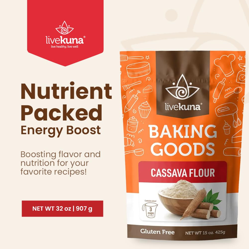 LiveKuna - Cassava Flour, Cassava Root Baking Flour, Gluten-free Flour, Alternative to All Purpose Flour, Spelt Flour, Great for Baking Vegan Bread and Casava Flour Tortillas