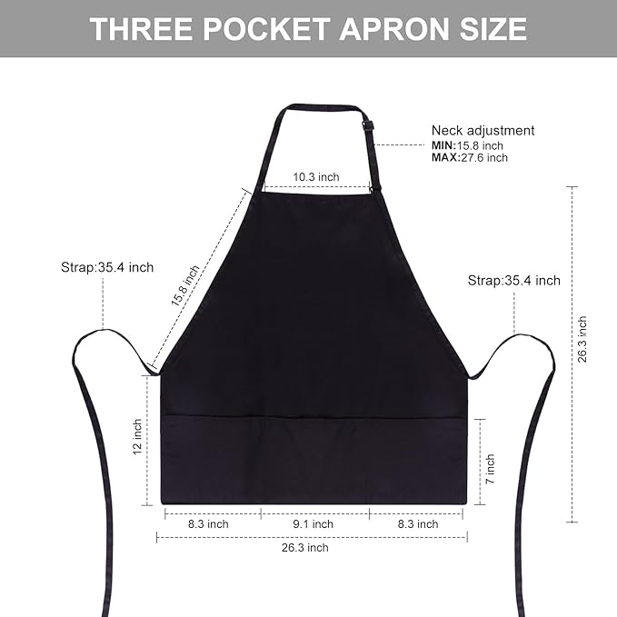 Jubatus 2 Pack 3 Pockets Adjustable Bib Apron 65% Polyester 35% Cotton Fabric - Image 6