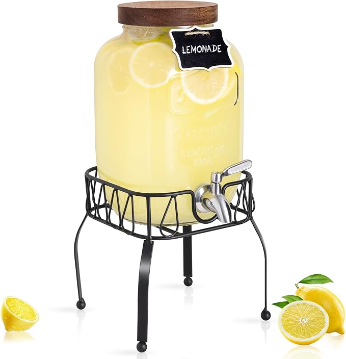 Mustry Glass Drink Dispenser for Parties, 1 Gallon Beverage Dispenser by Mustry