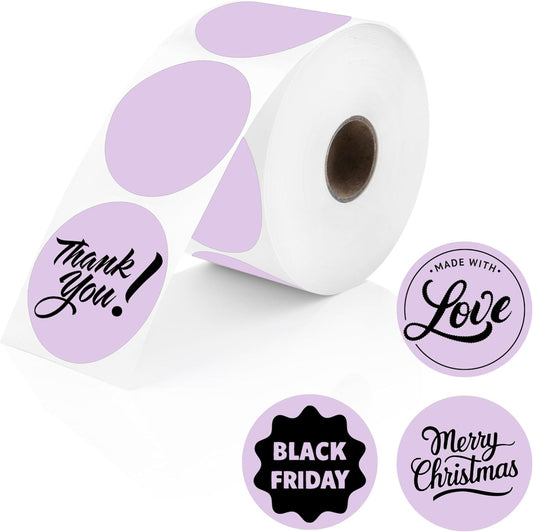 Perco Lavender 2-Inch Perforated Circle Dot Thermal Sticker Labels — 735 Stickers/Roll, Direct Thermal Printer Compatible—with Permanent Adhesive for Organizing, Color Coding, Bin Labeling—Made in USA