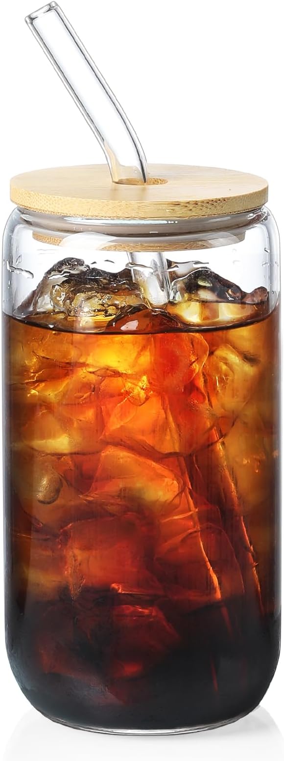 NETANY 1 Pack Glass Cups with Bamboo Lids and Straws 16 oz, Gifts by NETANY