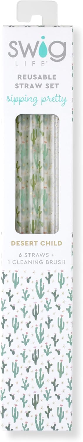 Swig Life Reusable Straws Desert Child + Gold Glitter Tall Straw Set & Cleaning Brush, Each Straw is 10.25 inch Long (Fits Swig Life 20oz Tumblers, 22oz, and 32oz Tumblers)