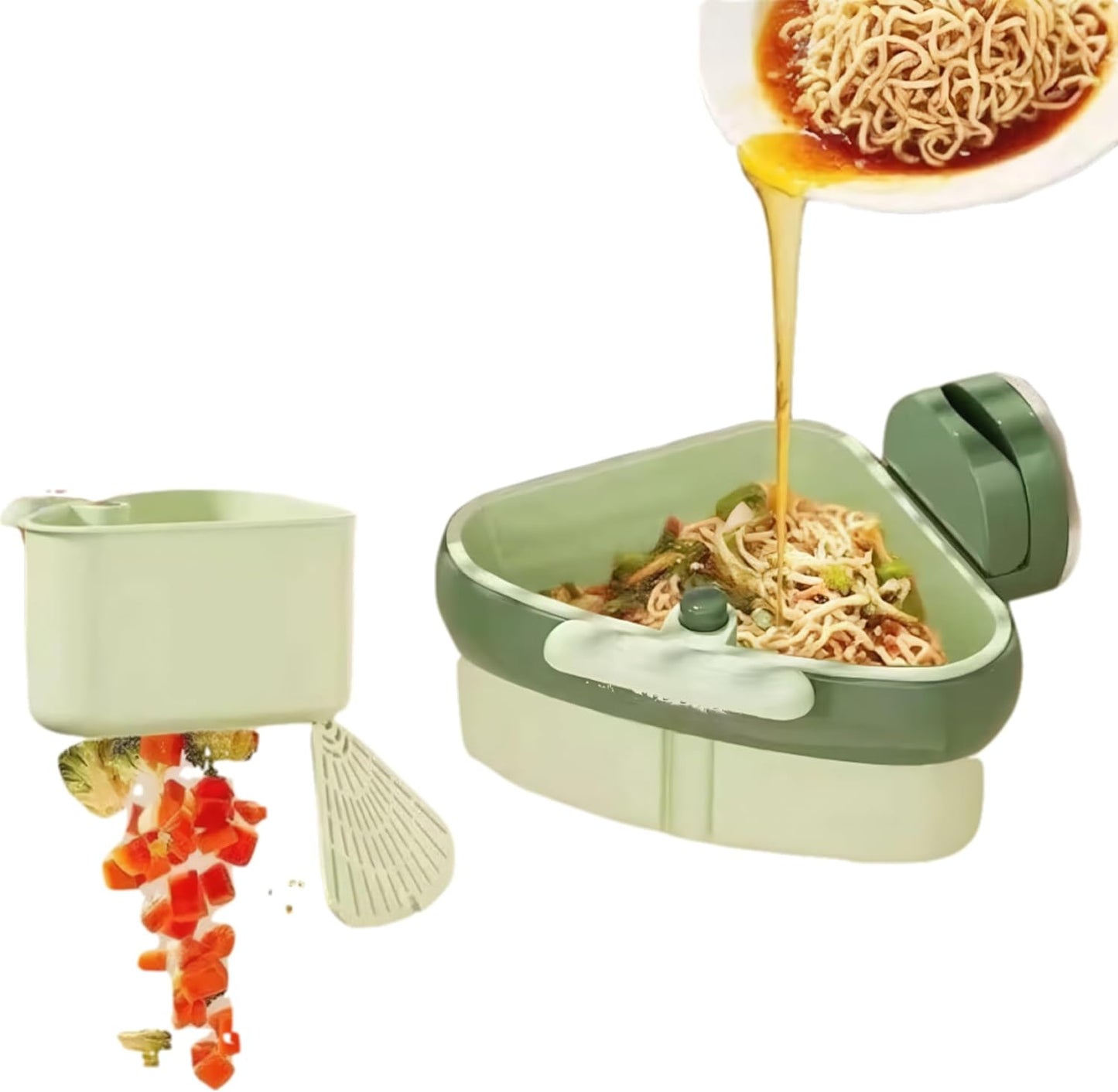 Corner Sink Strainer Basket with Suction Cups, Automatic Dumping Collapsible Food Drainer, Kitchen Sink Food Waste Catcher with Strong Hold Base (Olive green)