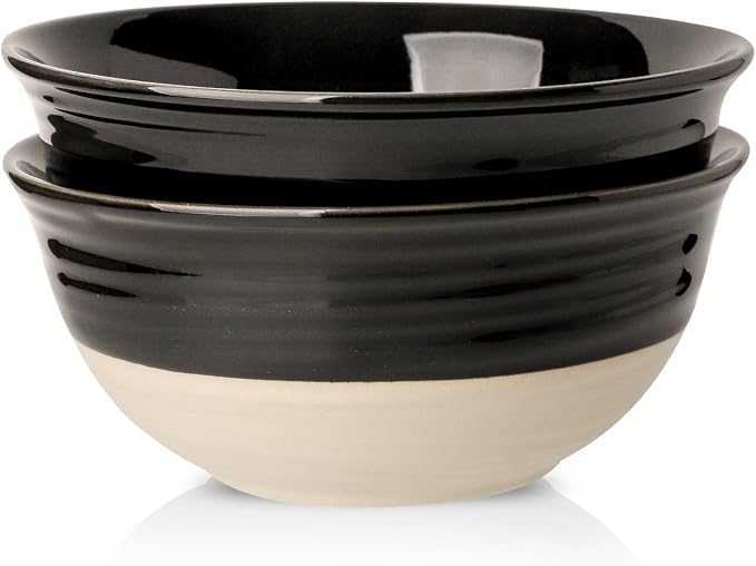 HASENSE Large Porcelain Serving Bowls Set of 2, 60 Oz 8.5 Inch Black & Beige by Hasense