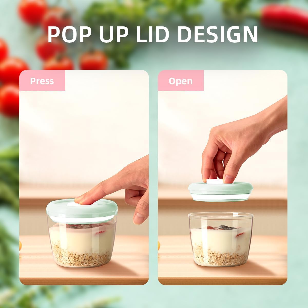 Overnight Oats Containers with Lids,14oz 400ml Set of 4 Meal Prep Container, Airtight Leakproof Reusable Food Storage Containers,Pop-Top Lids Bowl for Leftovers,Glass-like Clarity Tritan Material