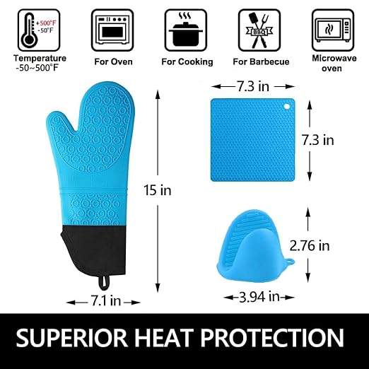 Silicone Oven Mitts and Pot Holders Set, MTZRFLL Extra Long Heat Resistant Oven - Image 6