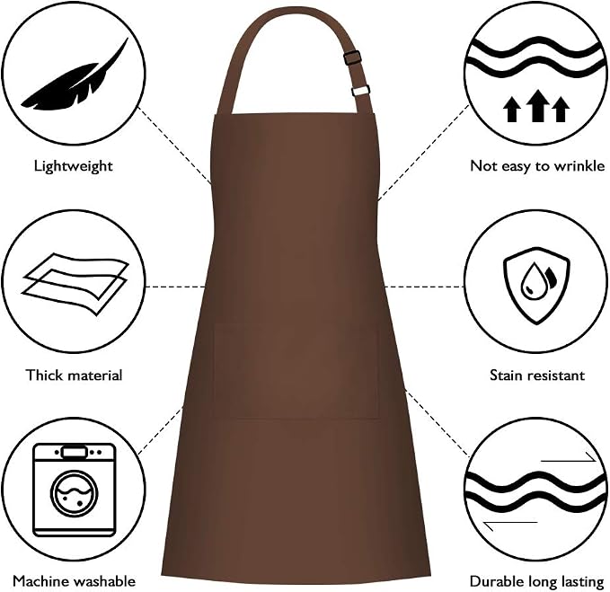 Jubatus 2 Pack Bib Aprons with 2 Pockets Cooking Chef Kitchen Apron - Image 6