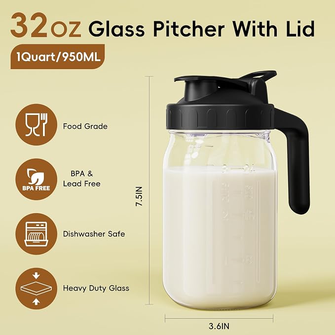 Breast Milk Pitcher - 32 oz Glass Mason Jar - Image 2