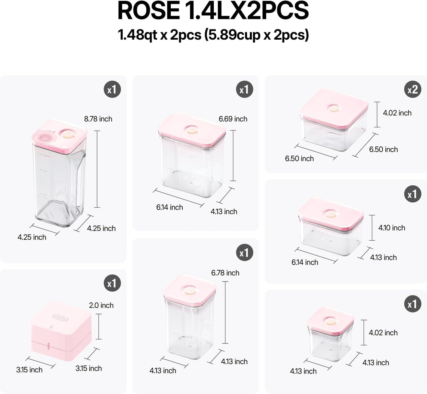 Premium Airtight Food Storage Containers ROSE 8P/SET, 6pcs Container, 1pcs Water Pitcher and Vacuum Sealer. Patented Double Silicone Lining, 100% Leak Proof, BPA-FREE