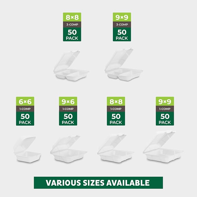 Freshware Compostable Clamshell Food Containers 3-Compartment 50-Pack, - Image 7