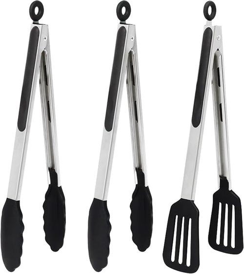 12 Inch Kitchen Tongs Set of 3, Silicone Tongs by Pharamat